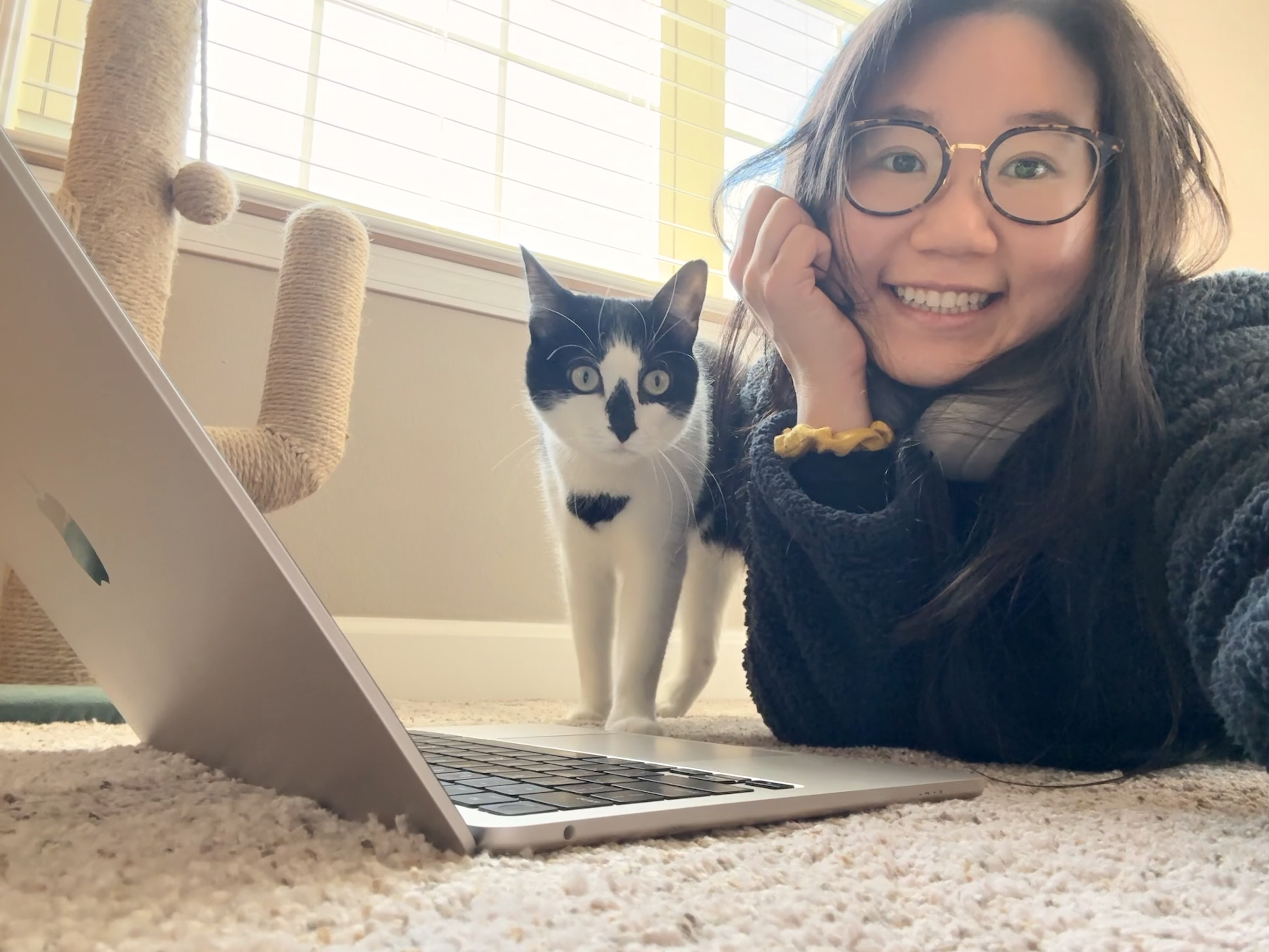 Hannah working with Luna beside her